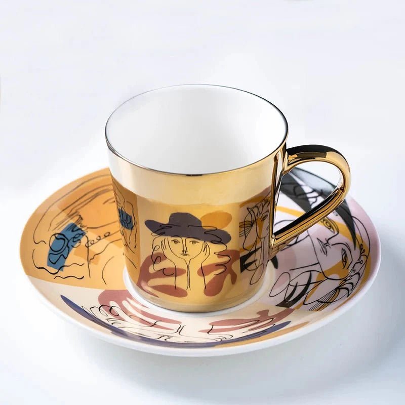 ZenSands Nordic Picasso Lion Mirror Cup Saucer Set Anamorphic Porcelain Illusion Coffee Cup Gift - GiftMira