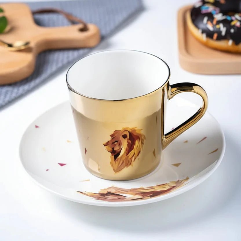 ZenSands Nordic Picasso Lion Mirror Cup Saucer Set Anamorphic Porcelain Illusion Coffee Cup Gift - GiftMira