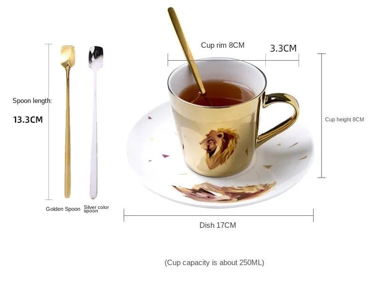 ZenSands Nordic Picasso Lion Mirror Cup Saucer Set Anamorphic Porcelain Illusion Coffee Cup Gift - GiftMira