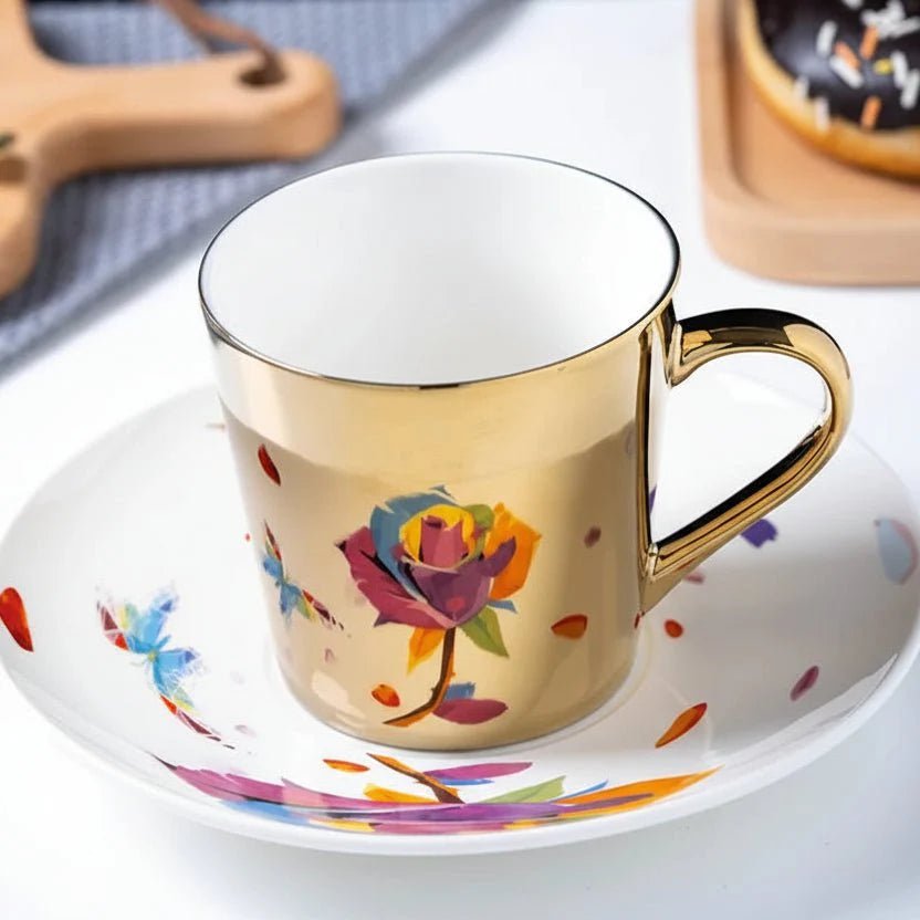 ZenSands Nordic Picasso Lion Mirror Cup Saucer Set Anamorphic Porcelain Illusion Coffee Cup Gift - GiftMira